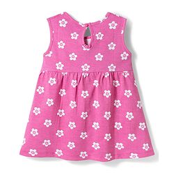 Babyhug Single Jersey Knit Sleeveless Frock With Floral Print - Pink