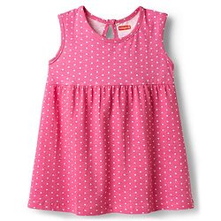 Babyhug Single Jersey Knit Sleeveless Frock With Polka Dot Print - Pink