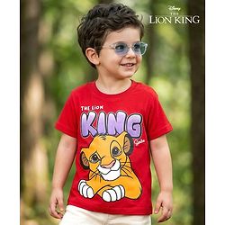 Babyhug Disney 100% Cotton Knit Half Sleeves T-Shirt With Lion King Graphic - Red