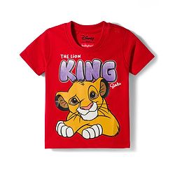 Babyhug Disney 100% Cotton Knit Half Sleeves T-Shirt With Lion King Graphic - Red