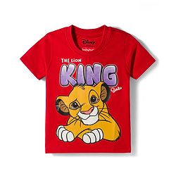 Babyhug Disney 100% Cotton Knit Half Sleeves T-Shirt With Lion King Graphic - Red