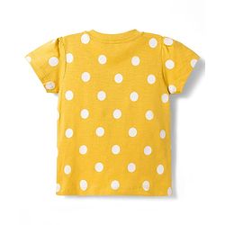 Babyhug Cotton Knit Half Sleeves T-Shirt & Pyjama Co-ord Night Suit With Polka Dot Print - Yellow