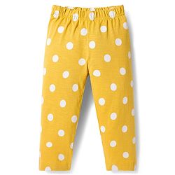 Babyhug Cotton Knit Half Sleeves T-Shirt & Pyjama Co-ord Night Suit With Polka Dot Print - Yellow