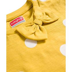 Babyhug Cotton Knit Half Sleeves T-Shirt & Pyjama Co-ord Night Suit With Polka Dot Print - Yellow