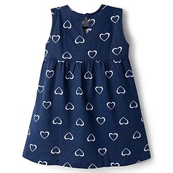 Babyhug Single Jersey Knit Sleeveless Frock With Heart Print - Navy Blue