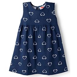 Babyhug Single Jersey Knit Sleeveless Frock With Heart Print - Navy Blue