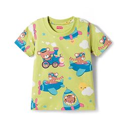 Babyhug Cotton Knit Half Sleeves T-Shirt & Pyjama Co-ord Night Suit With Teddy Bear  Print - Yellow
