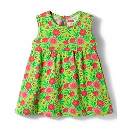 Babyhug Single Jersey Knit Sleeveless Frock With Heart Print - Green