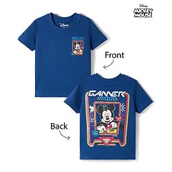 Babyhug Disney Single Jersey Knit Half Sleeves T-Shirt With Front & Back Mickey Mouse Graphics - Navy Blue