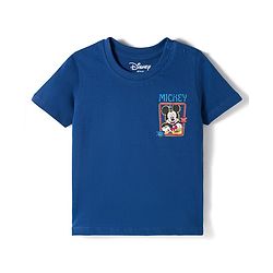 Babyhug Disney Single Jersey Knit Half Sleeves T-Shirt With Front & Back Mickey Mouse Graphics - Navy Blue