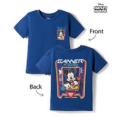 Babyhug Disney Single Jersey Knit Half Sleeves T-Shirt With Front & Back Mickey Mouse Graphics - Navy Blue