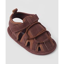 Cute Walk by Babyhug Velcro Closure Solid Colour Booties - Brown
