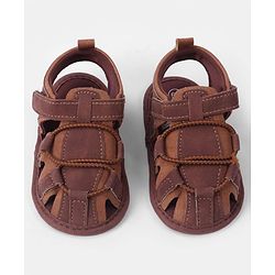 Cute Walk by Babyhug Velcro Closure Solid Colour Booties - Brown