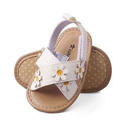 Cute Walk by Babyhug Velcro Closure Solid Colour Booties with Floral Applique- White