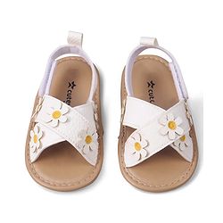 Cute Walk by Babyhug Velcro Closure Solid Colour Booties with Floral Applique- White