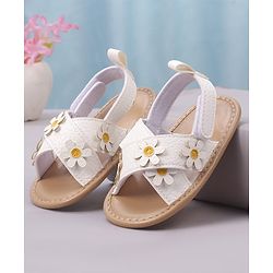 Cute Walk by Babyhug Velcro Closure Solid Colour Booties with Floral Applique- White