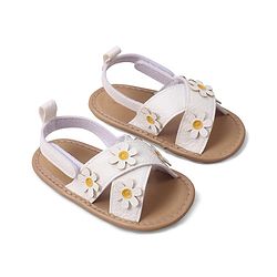 Cute Walk by Babyhug Velcro Closure Solid Colour Booties with Floral Applique- White