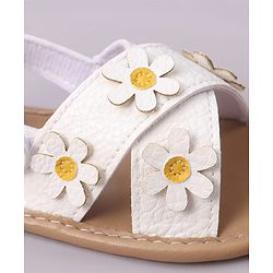 Cute Walk by Babyhug Velcro Closure Solid Colour Booties with Floral Applique- White