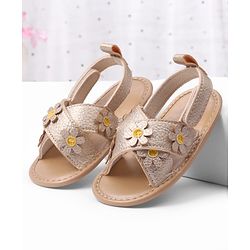 Cute Walk by Babyhug Velcro Closure Solid Colour Booties with Floral Applique- White