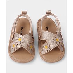 Cute Walk by Babyhug Velcro Closure Solid Colour Booties with Floral Applique- White