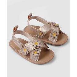 Cute Walk by Babyhug Velcro Closure Solid Colour Booties with Floral Applique- White