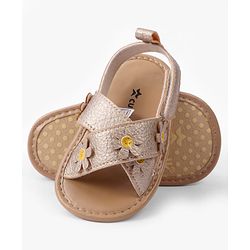 Cute Walk by Babyhug Velcro Closure Solid Colour Booties with Floral Applique- White