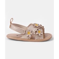 Cute Walk by Babyhug Velcro Closure Solid Colour Booties with Floral Applique- White