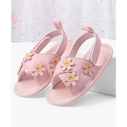 Cute Walk by Babyhug Velcro Closure Solid Colour Booties with Floral Applique- White