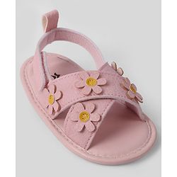 Cute Walk by Babyhug Velcro Closure Solid Colour Booties with Floral Applique- White