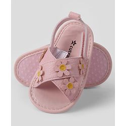Cute Walk by Babyhug Velcro Closure Solid Colour Booties with Floral Applique- White