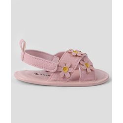 Cute Walk by Babyhug Velcro Closure Solid Colour Booties with Floral Applique- White