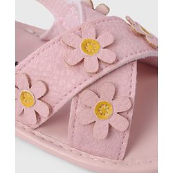 Cute Walk by Babyhug Velcro Closure Solid Colour Booties with Floral Applique- White