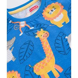Babyhug Cotton Knit Half Sleeves T-Shirt & Pyjama Co-ord Night Suit With Animal Print - Blue
