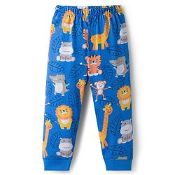 Babyhug Cotton Knit Half Sleeves T-Shirt & Pyjama Co-ord Night Suit With Animal Print - Blue