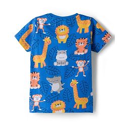 Babyhug Cotton Knit Half Sleeves T-Shirt & Pyjama Co-ord Night Suit With Animal Print - Blue