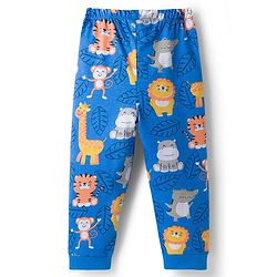 Babyhug Cotton Knit Half Sleeves T-Shirt & Pyjama Co-ord Night Suit With Animal Print - Blue