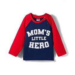 Babyhug Cotton Knit Raglan Full Sleeves Text Printed T-Shirt & Pyjama Night Suit With Stripes - Navy Blue & Red