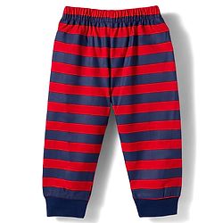 Babyhug Cotton Knit Raglan Full Sleeves Text Printed T-Shirt & Pyjama Night Suit With Stripes - Navy Blue & Red