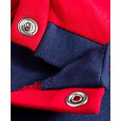 Babyhug Cotton Knit Raglan Full Sleeves Text Printed T-Shirt & Pyjama Night Suit With Stripes - Navy Blue & Red