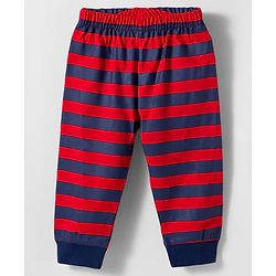 Babyhug Cotton Knit Raglan Full Sleeves Text Printed T-Shirt & Pyjama Night Suit With Stripes - Navy Blue & Red