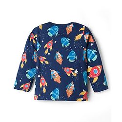 Babyhug Cotton Knit Full Sleeves Space Theme Printed Co-Ords T-Shirt & Pyjama Night Suit - Navy Blue