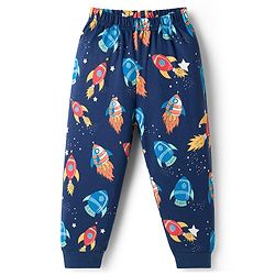 Babyhug Cotton Knit Full Sleeves Space Theme Printed Co-Ords T-Shirt & Pyjama Night Suit - Navy Blue