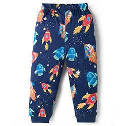 Babyhug Cotton Knit Full Sleeves Space Theme Printed Co-Ords T-Shirt & Pyjama Night Suit - Navy Blue
