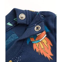 Babyhug Cotton Knit Full Sleeves Space Theme Printed Co-Ords T-Shirt & Pyjama Night Suit - Navy Blue