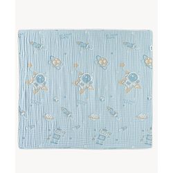 Babyhug 100% Pure Cotton Six Layer Baby Blanket Space Print  Super Soft & Absorbent| All Season Blanket| New Born Gifting| Bath Towel, Wrapper, Feeding Towel| Machine Washable- Blue