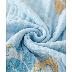 Babyhug 100% Pure Cotton Six Layer Baby Blanket Space Print  Super Soft & Absorbent| All Season Blanket| New Born Gifting| Bath Towel, Wrapper, Feeding Towel| Machine Washable- Blue