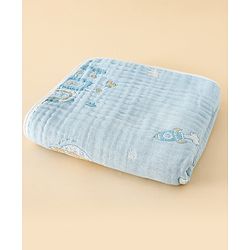 Babyhug 100% Pure Cotton Six Layer Baby Blanket Space Print  Super Soft & Absorbent| All Season Blanket| New Born Gifting| Bath Towel, Wrapper, Feeding Towel| Machine Washable- Blue