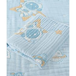 Babyhug 100% Pure Cotton Six Layer Baby Blanket Space Print  Super Soft & Absorbent| All Season Blanket| New Born Gifting| Bath Towel, Wrapper, Feeding Towel| Machine Washable- Blue
