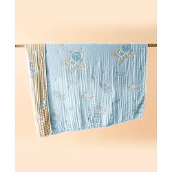 Babyhug 100% Pure Cotton Six Layer Baby Blanket Space Print  Super Soft & Absorbent| All Season Blanket| New Born Gifting| Bath Towel, Wrapper, Feeding Towel| Machine Washable- Blue
