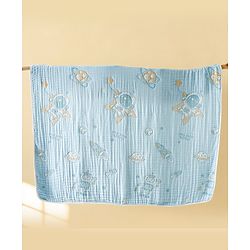 Babyhug 100% Pure Cotton Six Layer Baby Blanket Space Print  Super Soft & Absorbent| All Season Blanket| New Born Gifting| Bath Towel, Wrapper, Feeding Towel| Machine Washable- Blue